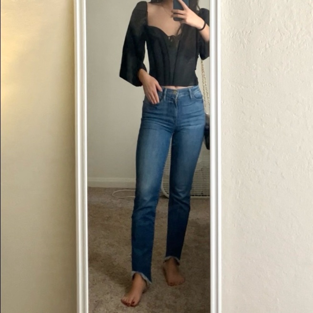 Frame le high straight leg jeans raw triangle hem